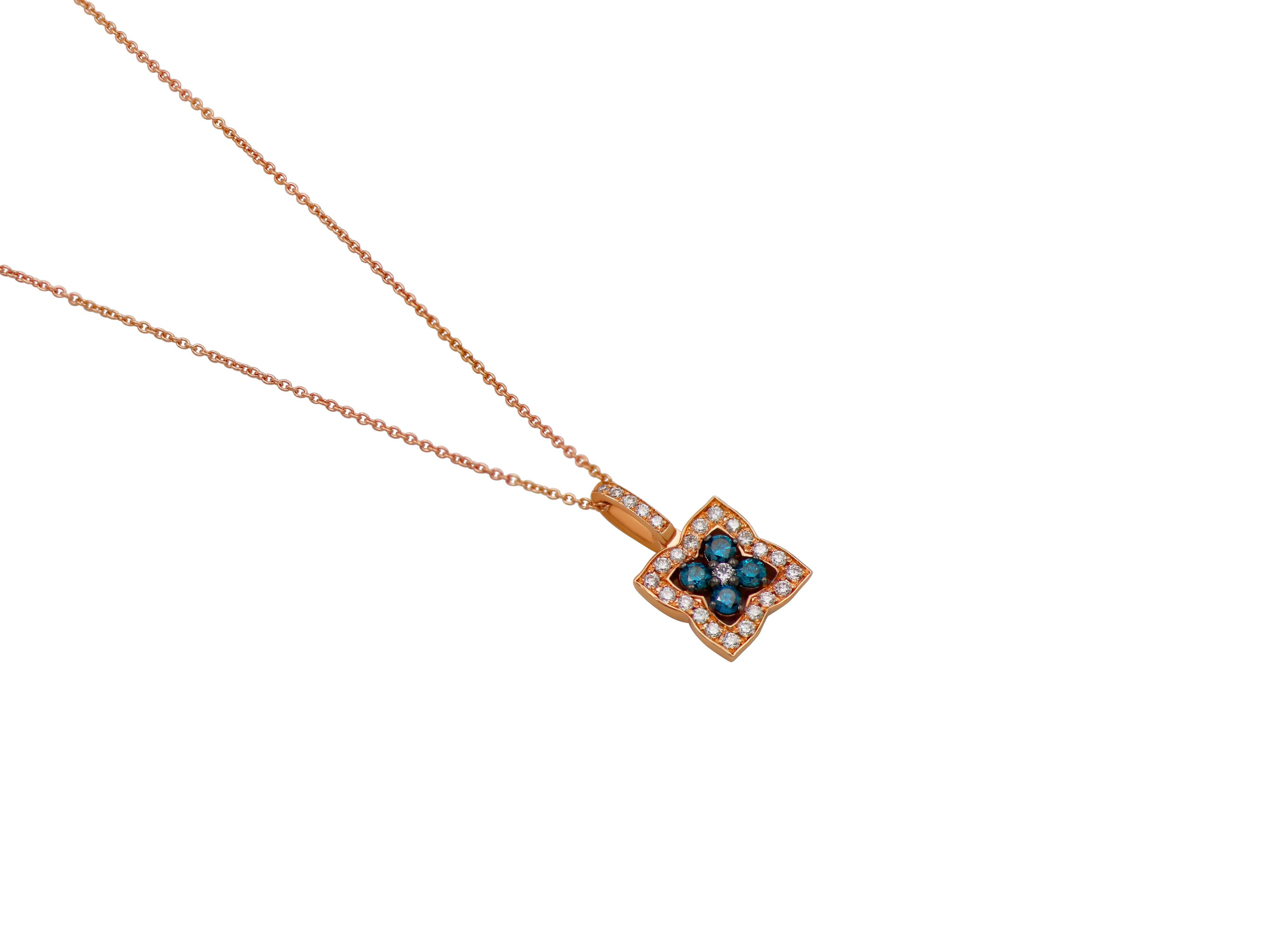 Minimales Collier aus 18 Karat Roségold mit 0,17 Karat blauen Diamanten und 0,20 Karat Brillanten besetzt