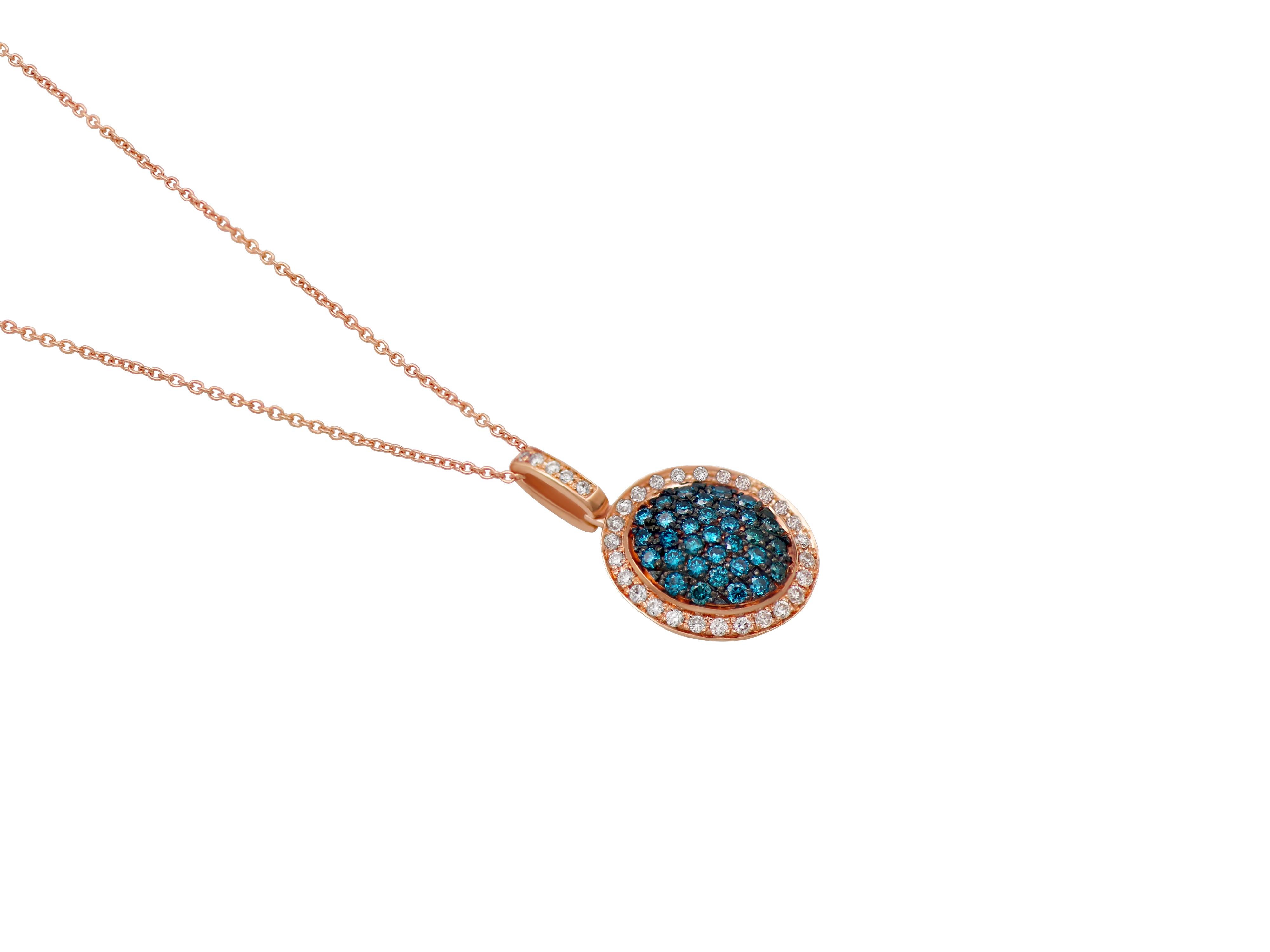 Minimal necklace in 18k rose gold set with 0.27 carats blue diamonds and 0.15 carats brilliant diamonds