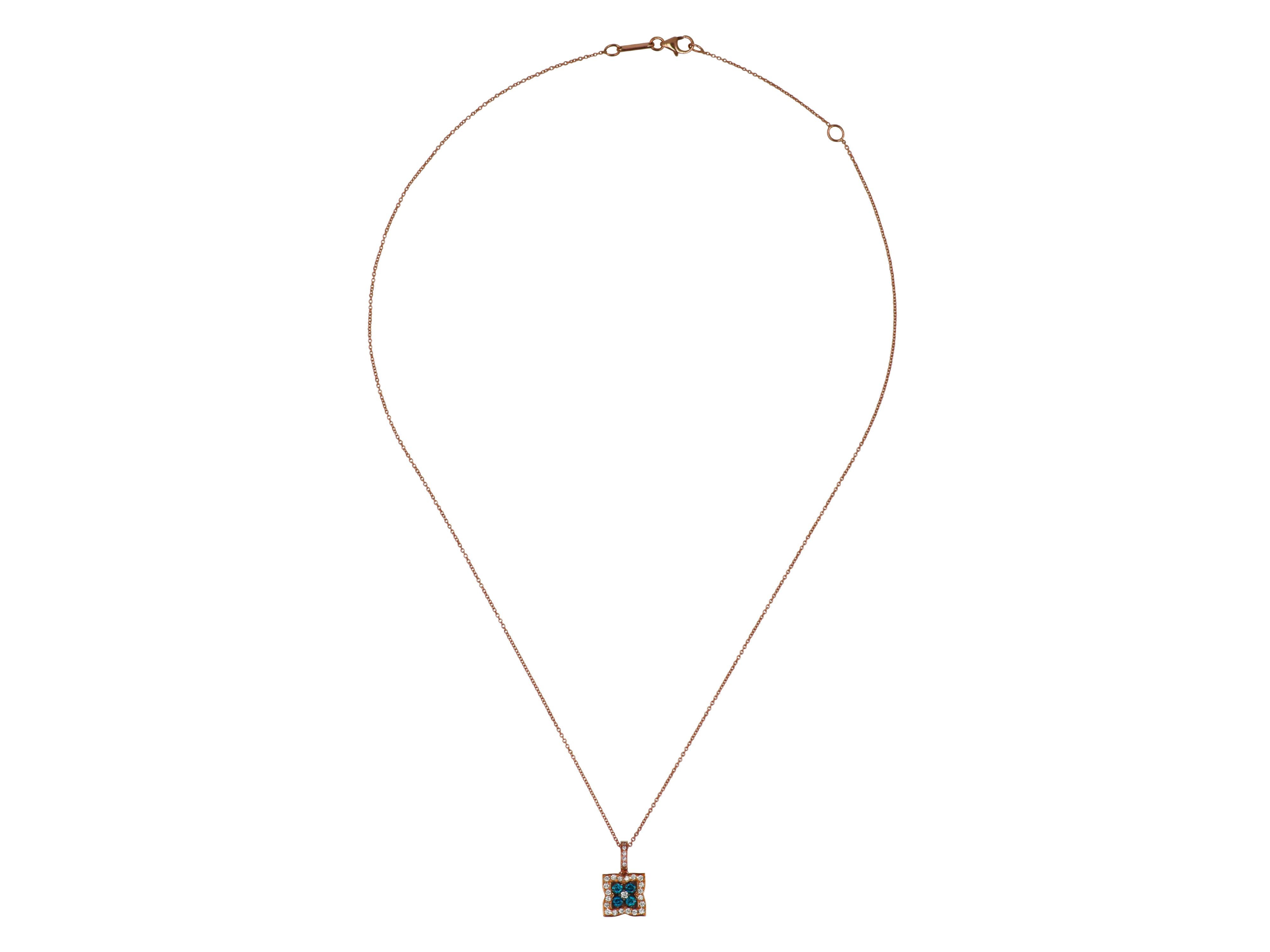 Modern 18k Rose Gold Necklace with Blue and White Diamonds For Sale