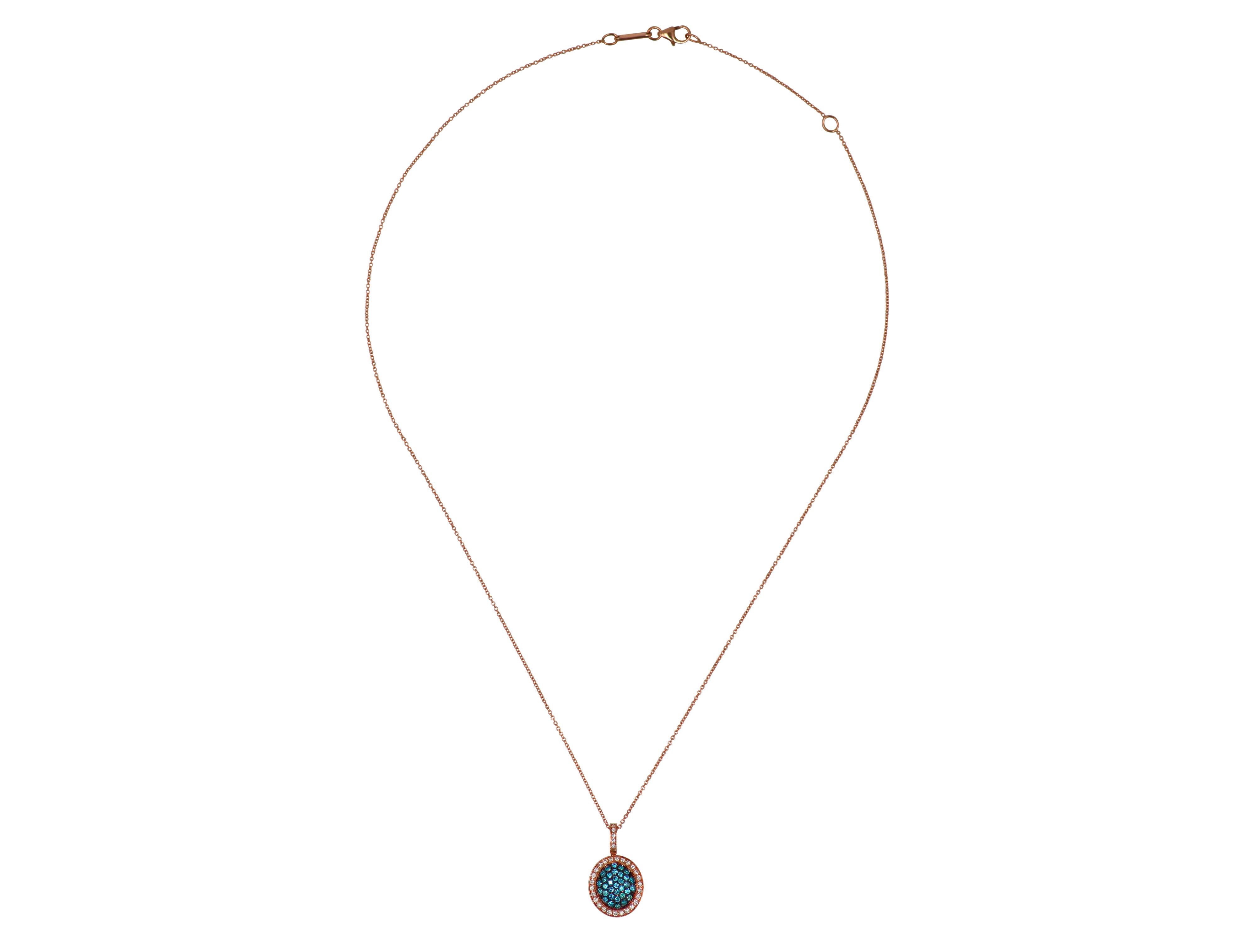 18 Karat Roségold Halskette mit blauen und weißen Diamanten (Moderne) im Angebot