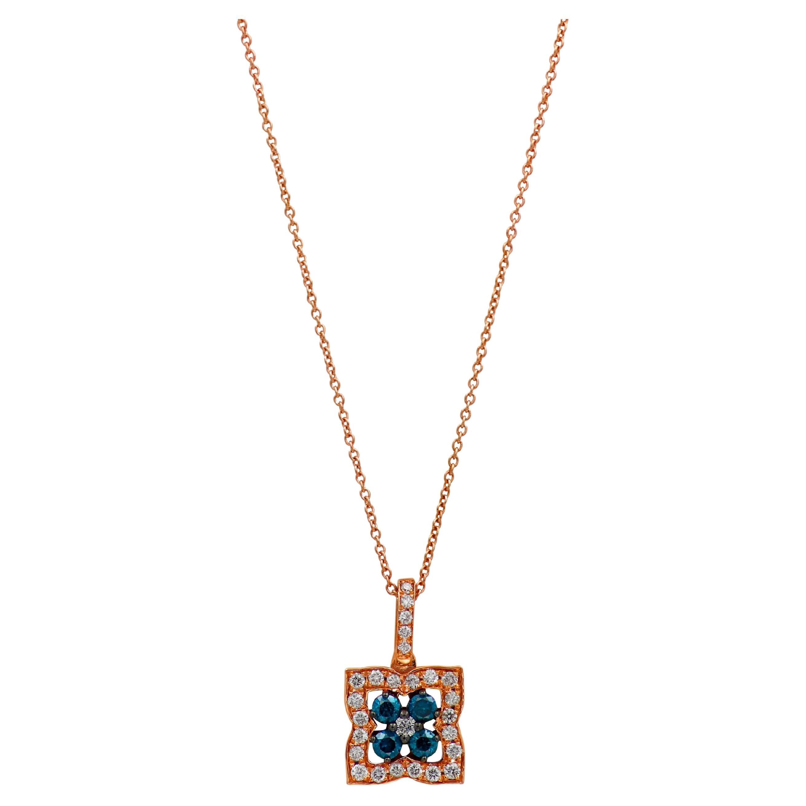 18k Rose Gold Necklace with Blue and White Diamonds For Sale