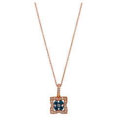 Collier en or rose 18 carats avec diamants bleus et blancs