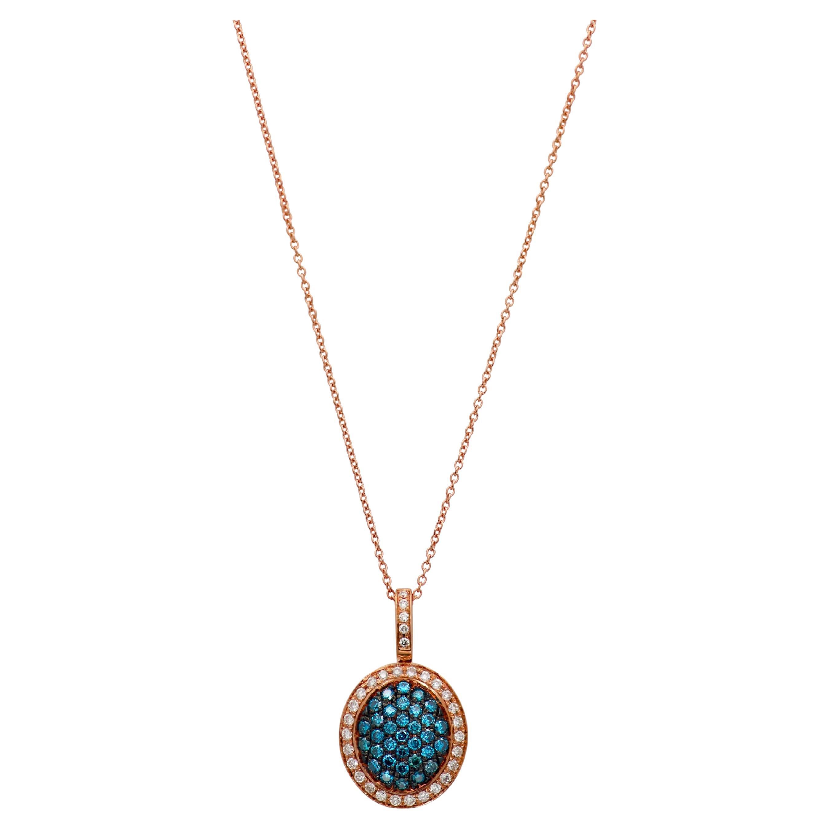 18k Rose Gold Necklace with Blue and White Diamonds For Sale