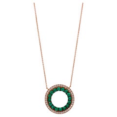 18k Rose Gold Necklace with Emeralds and White Diamonds