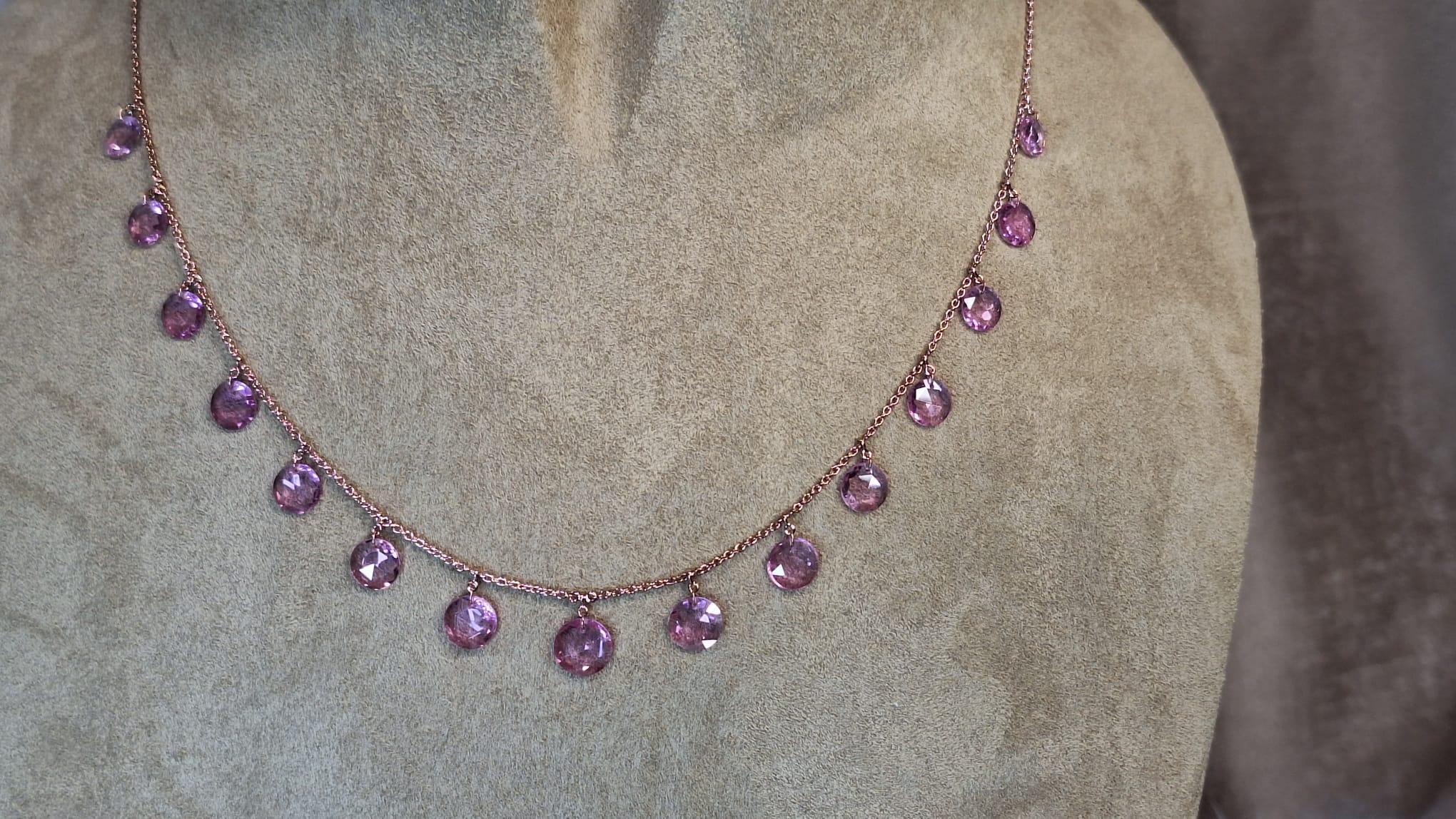 18K Rose Gold Necklace with Pink Sapphire For Sale 5