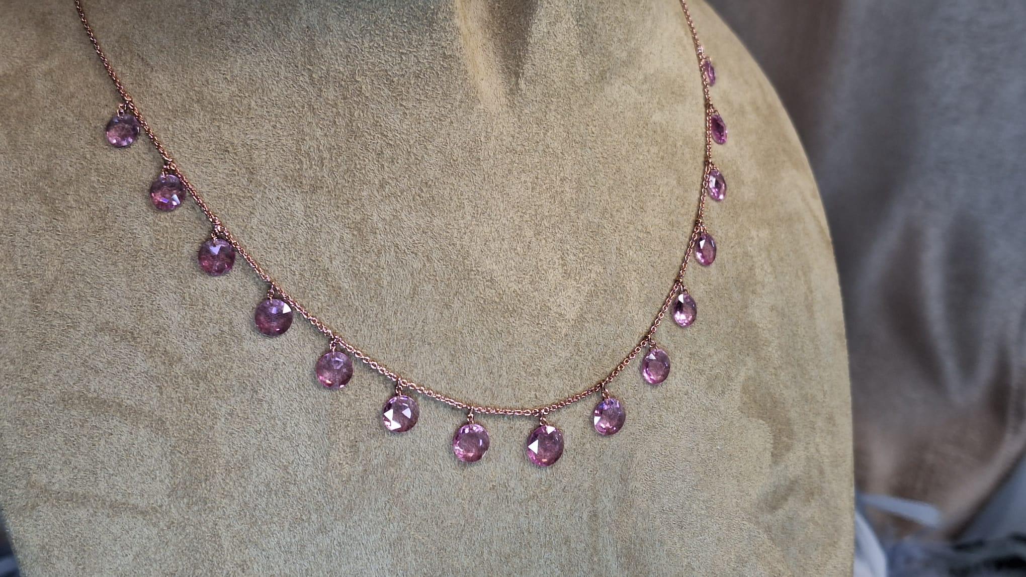 18K Rose Gold Necklace with Pink Sapphire For Sale 6