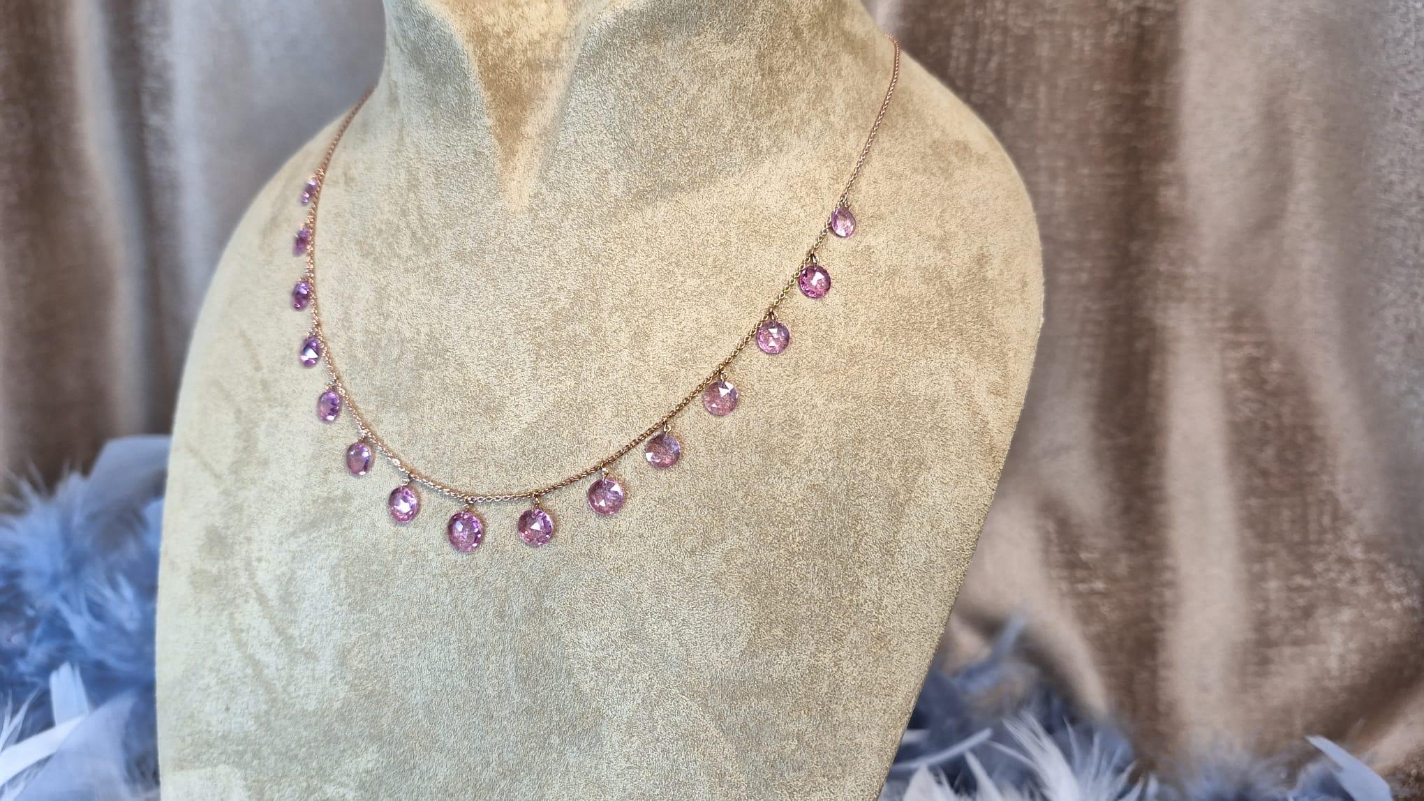 18K Rose Gold Necklace with Pink Sapphire For Sale 7