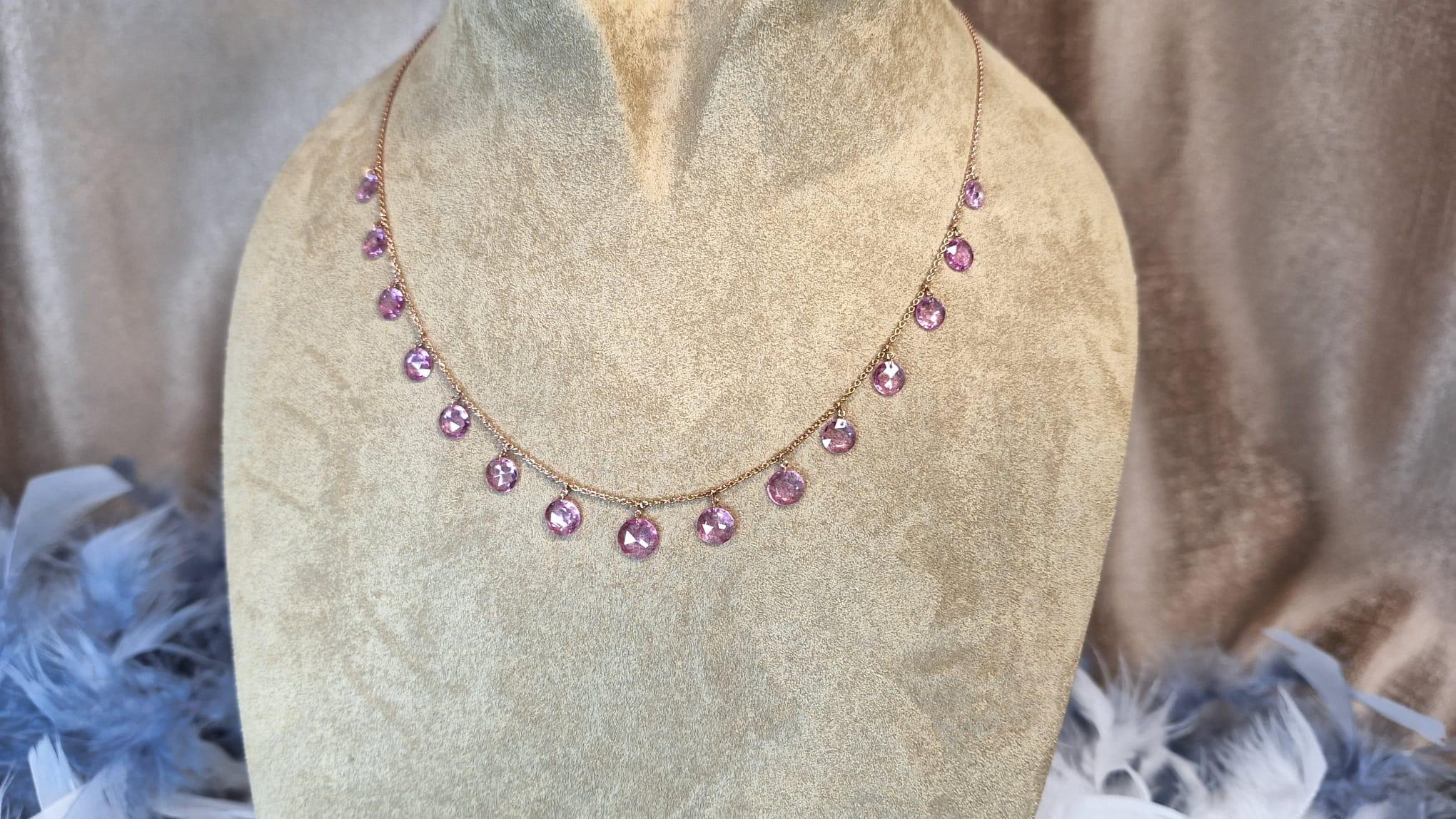 18K Rose Gold Necklace with Pink Sapphire For Sale 8