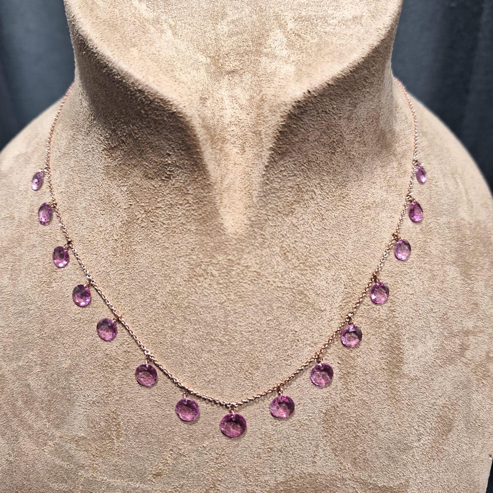 18K Rose Gold Necklace with Pink Sapphire

Pink sapphires symbolize good fortune, power through hardships, intense love and compassion, and subtle elegance.

The necklace setting with pink sapphire total weight 7.70ct, made in 18K gold.



