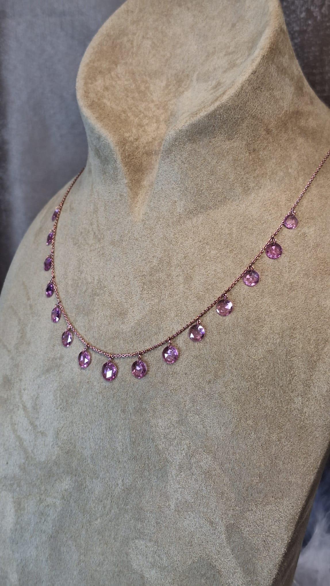 Modern 18K Rose Gold Necklace with Pink Sapphire For Sale