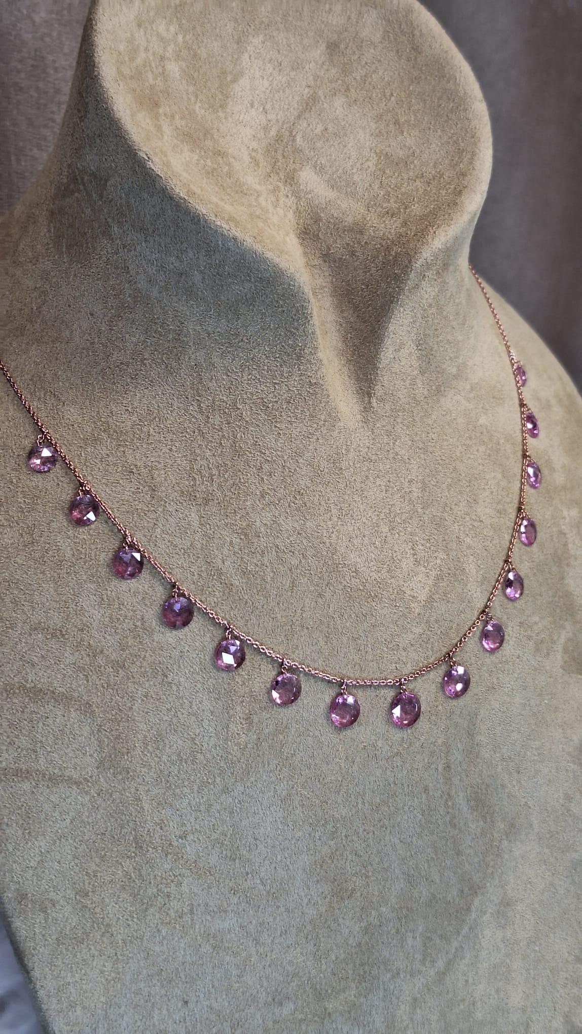 Women's 18K Rose Gold Necklace with Pink Sapphire For Sale