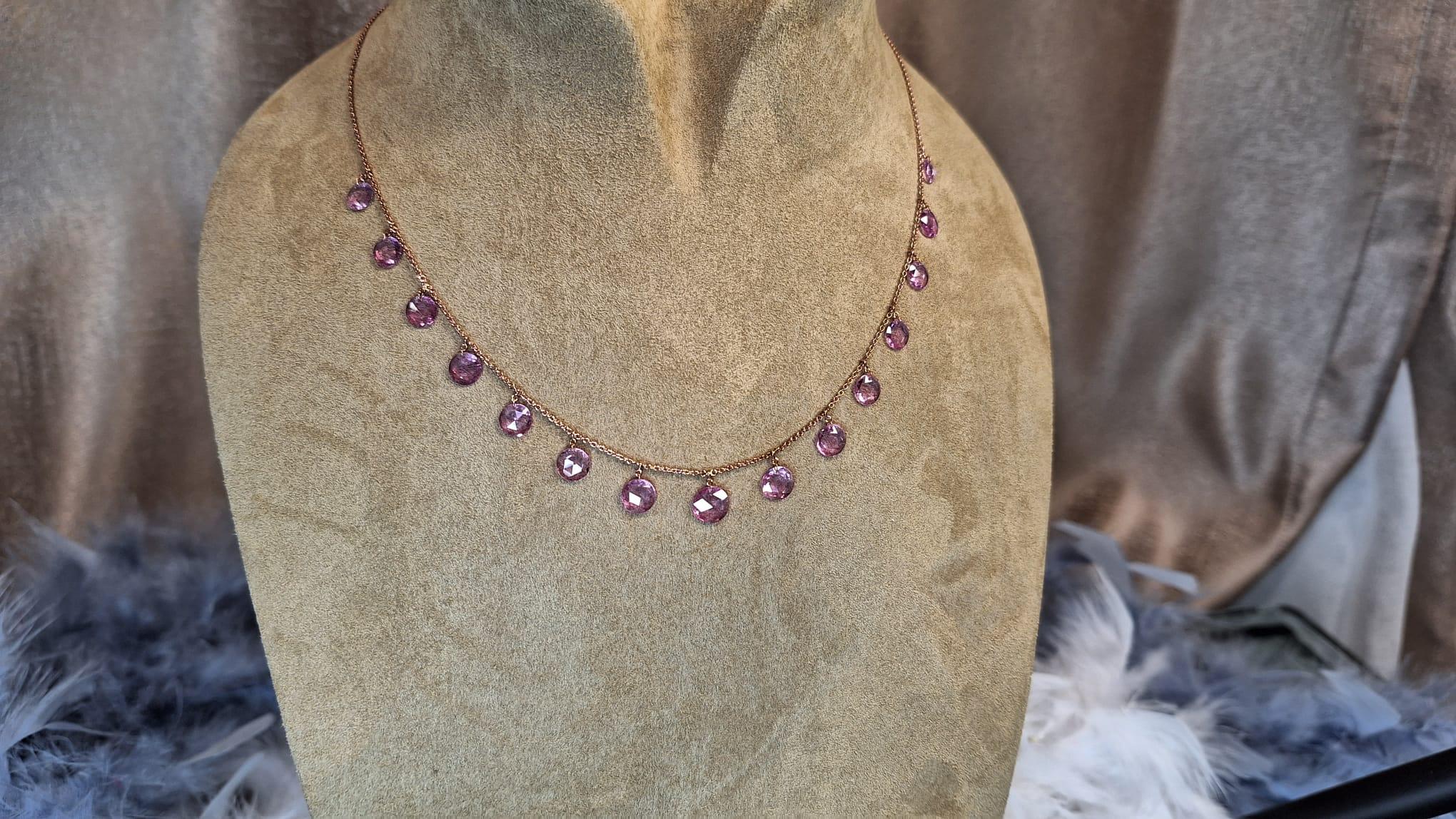 18K Rose Gold Necklace with Pink Sapphire For Sale 1