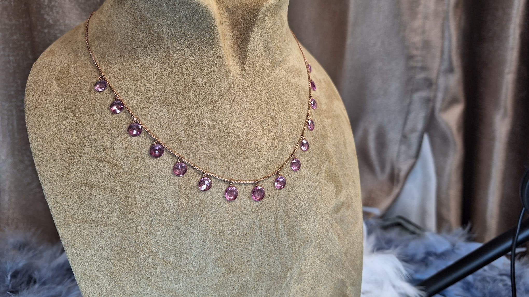 18K Rose Gold Necklace with Pink Sapphire For Sale 2