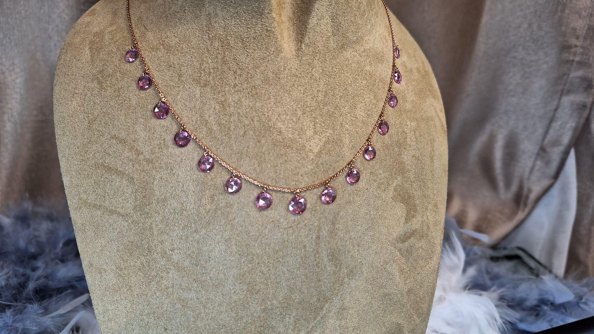18K Rose Gold Necklace with Pink Sapphire For Sale 3