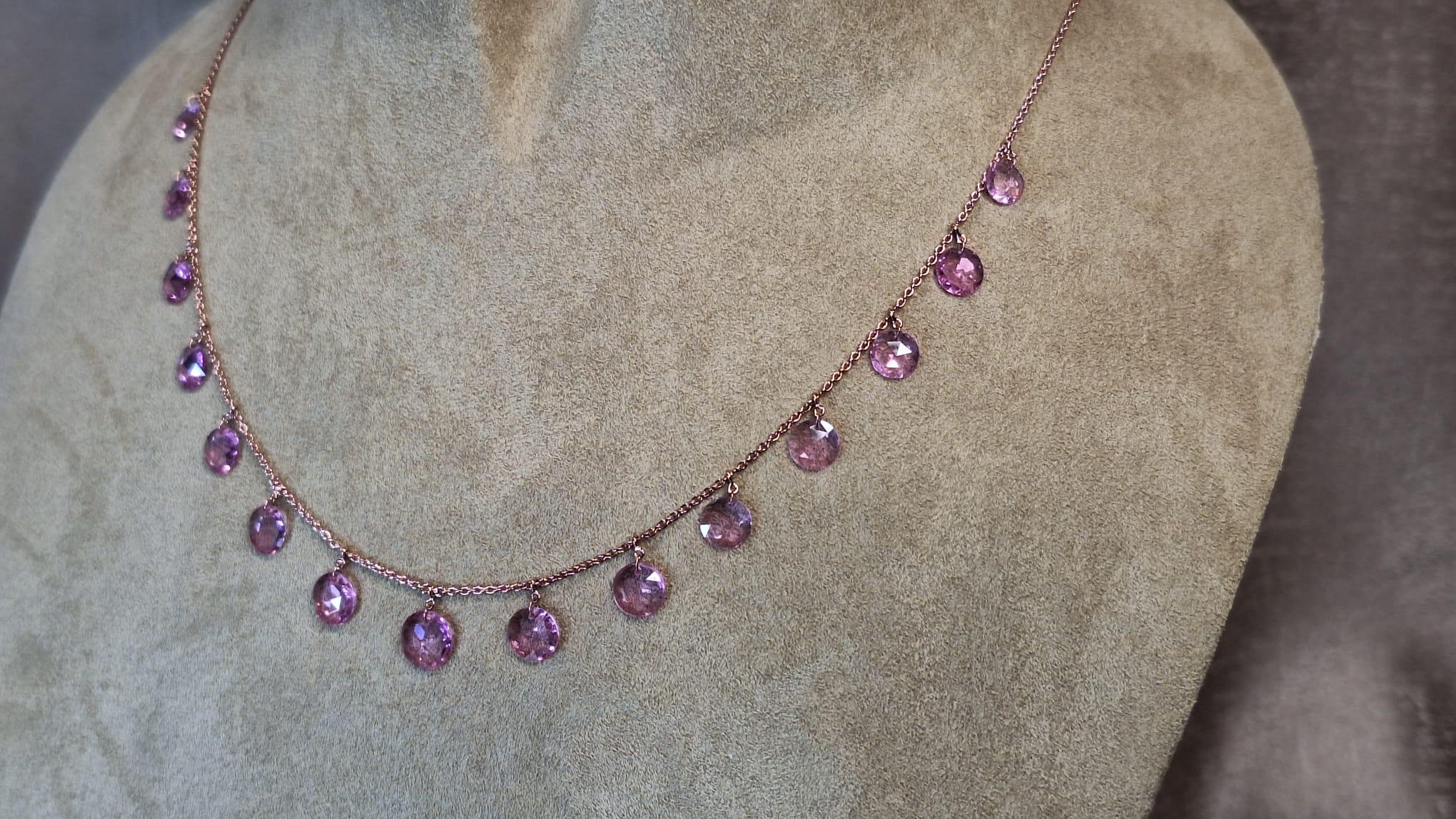 18K Rose Gold Necklace with Pink Sapphire For Sale 4