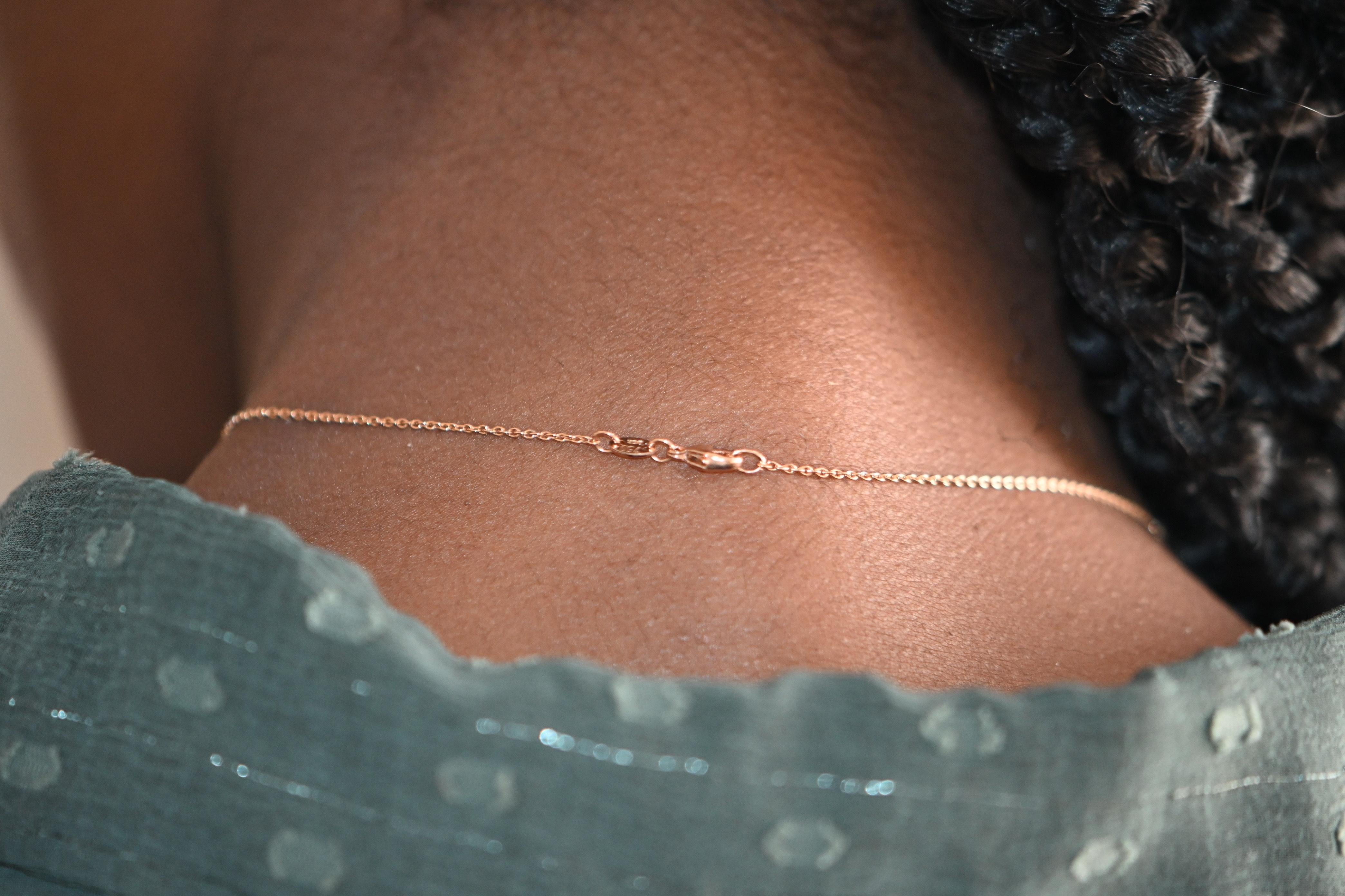 Cabochon 18K Rose Gold Necklace with Rose Quartz and Diamond For Sale