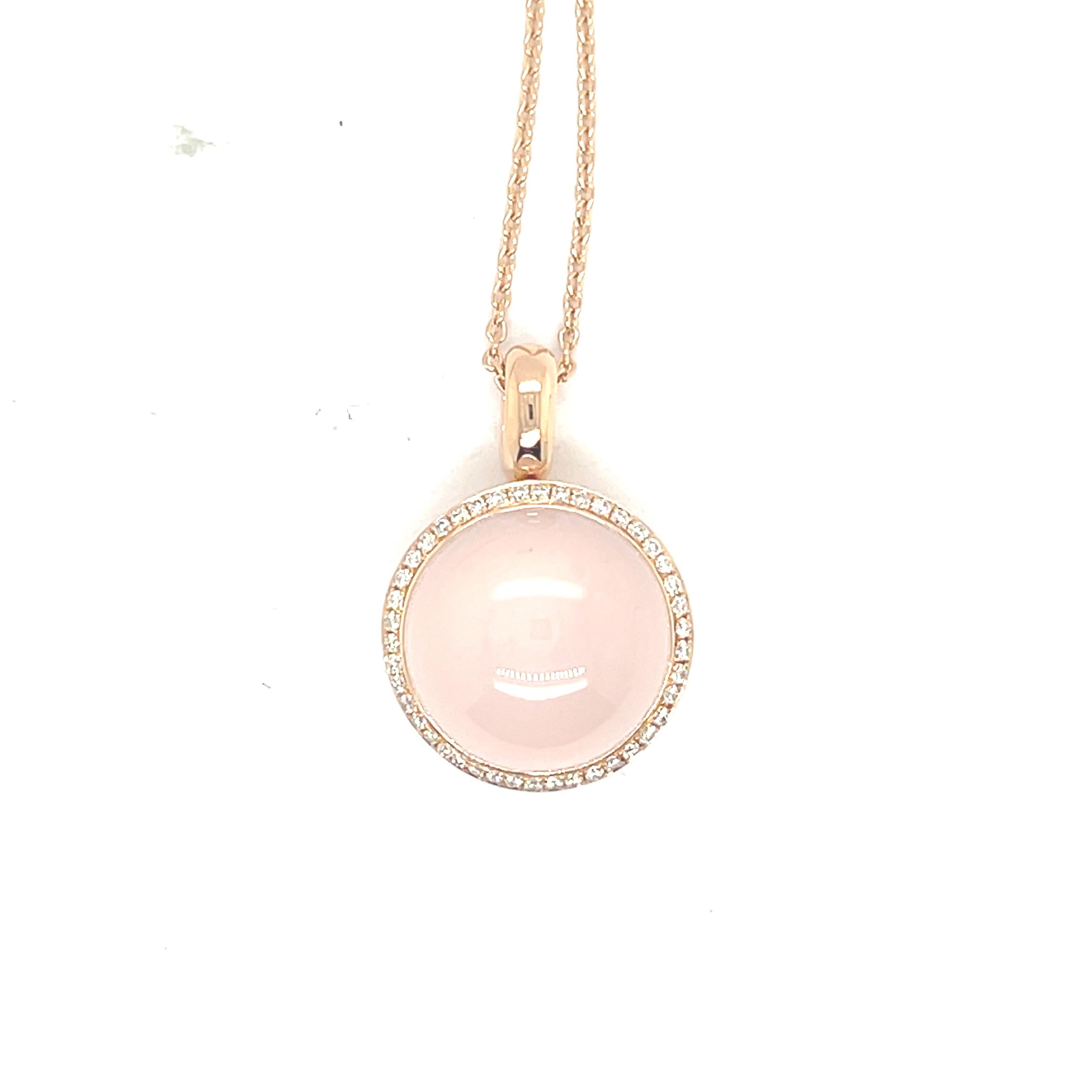 18K Rose Gold Necklace with Rose Quartz and Diamond In New Condition For Sale In Vannes, FR