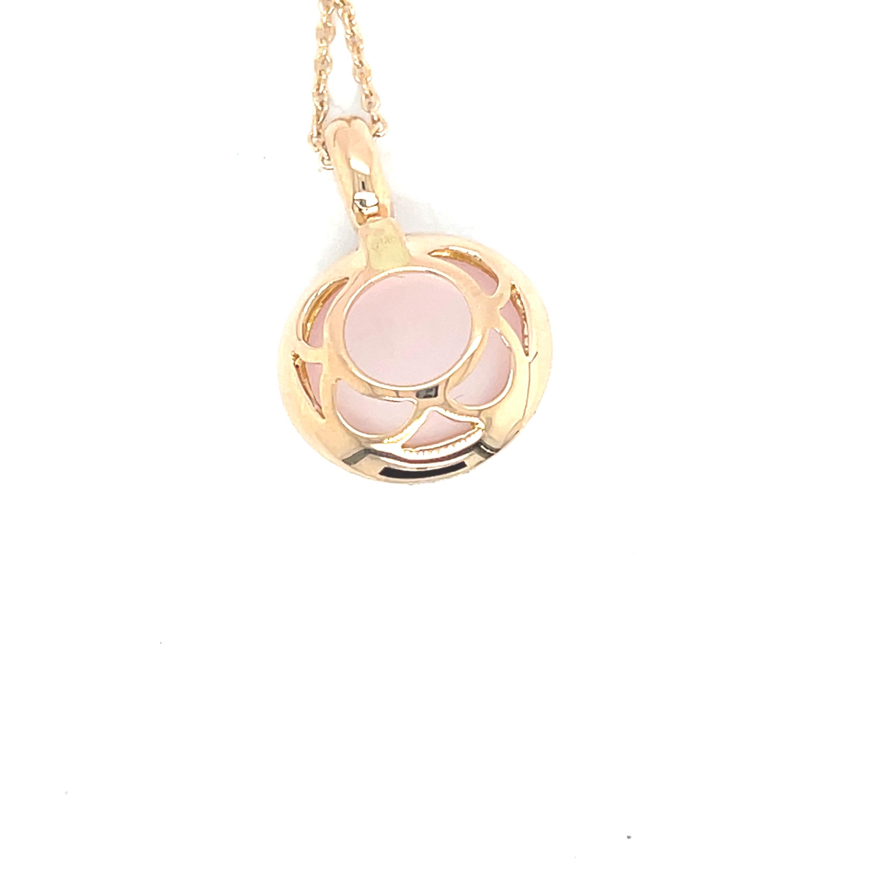 Women's 18K Rose Gold Necklace with Rose Quartz and Diamond For Sale