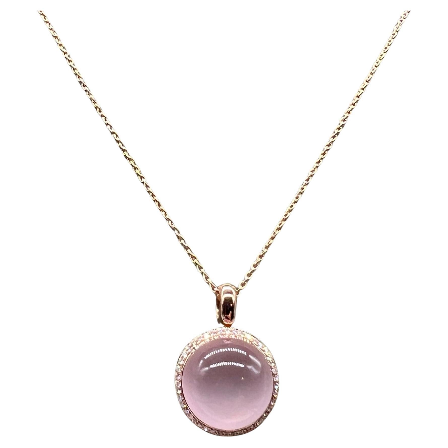 18 Karat Roségold Halskette mit Rosenquarz und Diamant