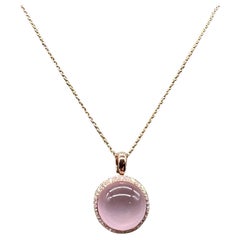18 Karat Roségold Halskette mit Rosenquarz und Diamant