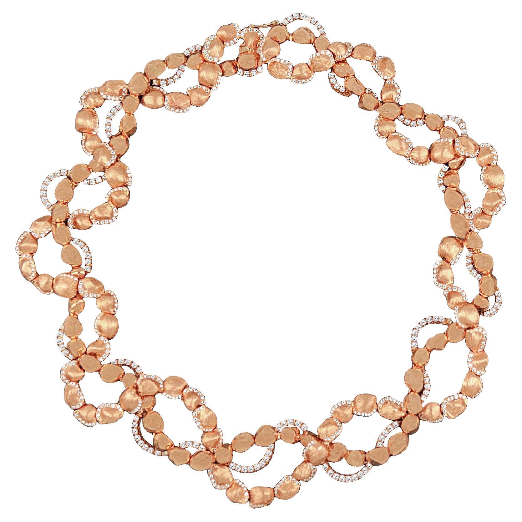 18k Rose Gold Necklace with Round Cut Diamonds For Sale