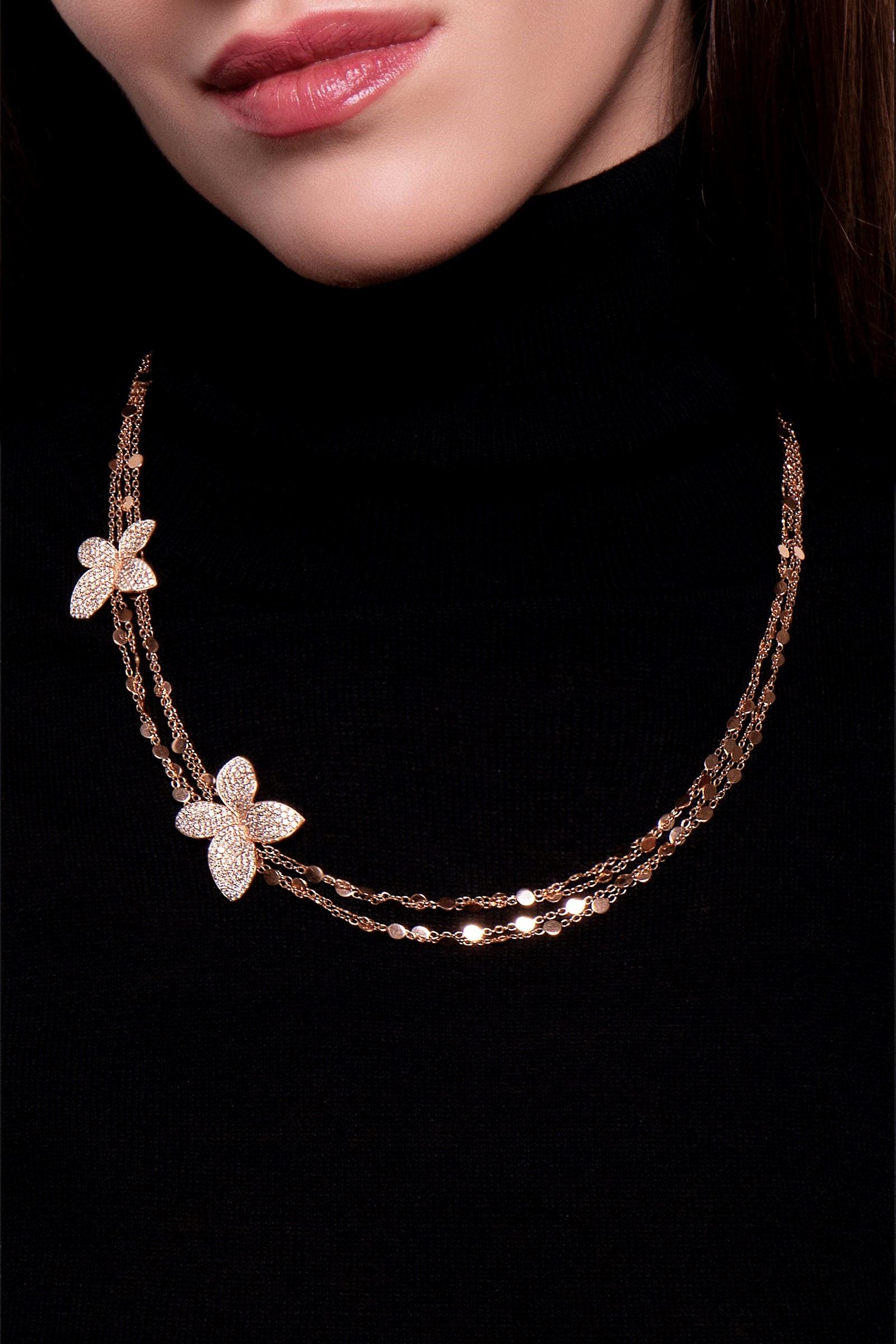 Modern 18k Rose Gold Necklace with White and Champagne Diamonds by Pasquale Bruni For Sale