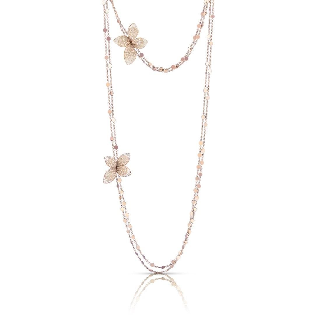 18k Rose Gold Necklace with White and Champagne Diamonds by Pasquale Bruni In New Condition For Sale In Amsterdam, NL