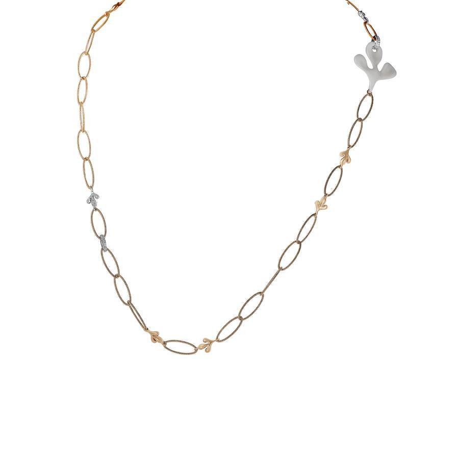 Sea Leaf collection necklace in 18K rose gold with white diamonds (approx. 0.76 carats) set in white gold with ceramic elements
