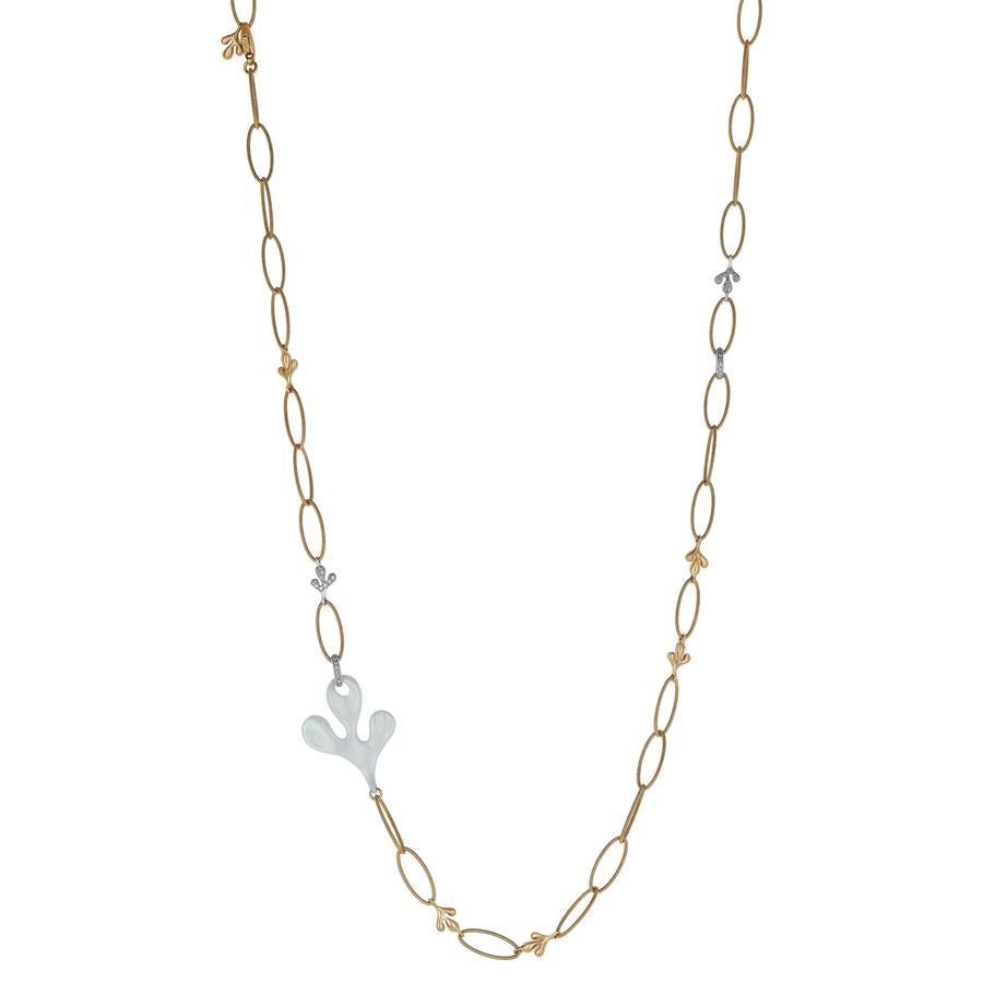 18K Rose Gold Necklace with White Diamonds in 18K White Gold, Ceramic Element For Sale