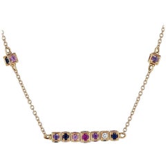 18K Rose Gold Necklace with White Diamonds 
Multi Color Sapphires