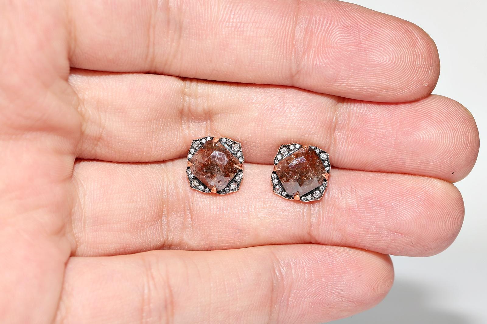 18K Rose Gold New Made  Natural Diamond Decorated Earring For Sale 5