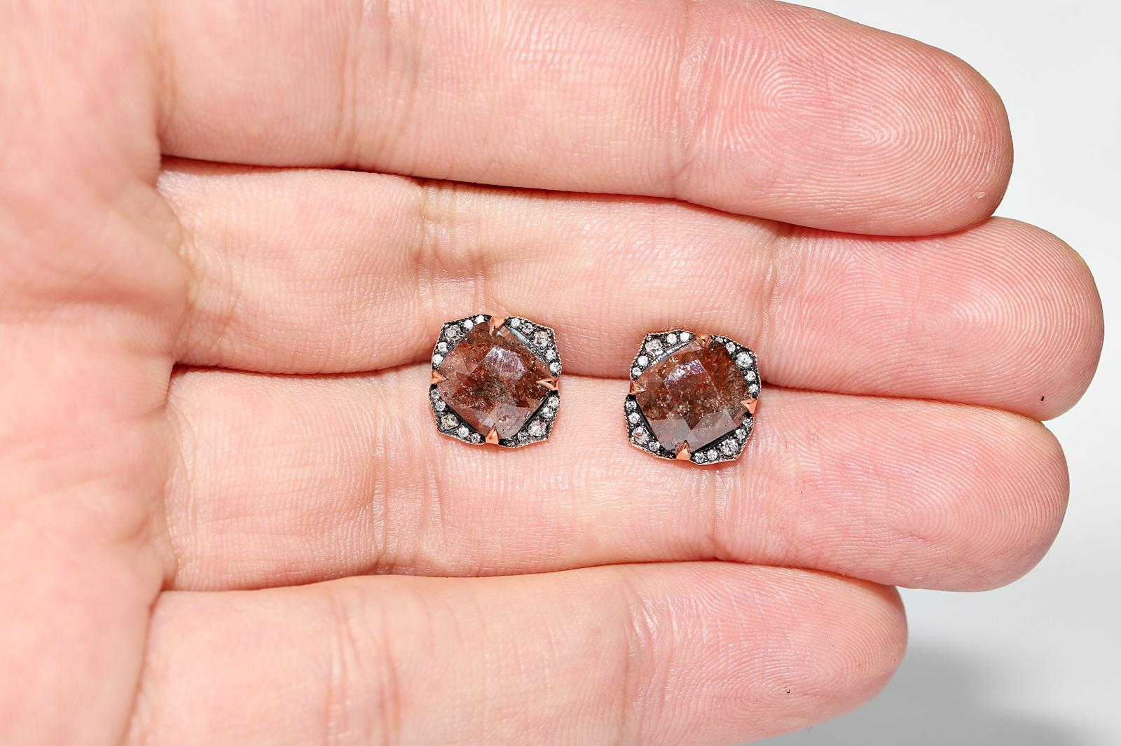 18K Rose Gold New Made  Natural Diamond Decorated Earring in vendita 5