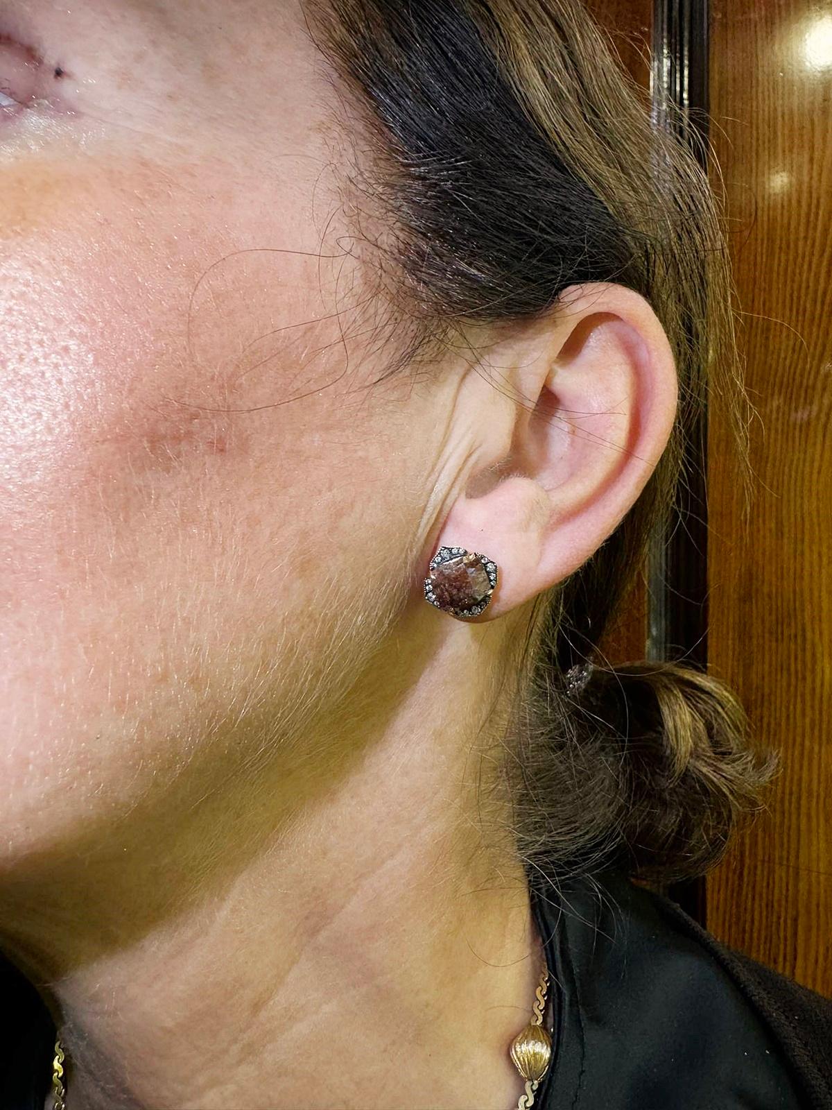 18K Rose Gold New Made  Natural Diamond Decorated Earring in vendita 8