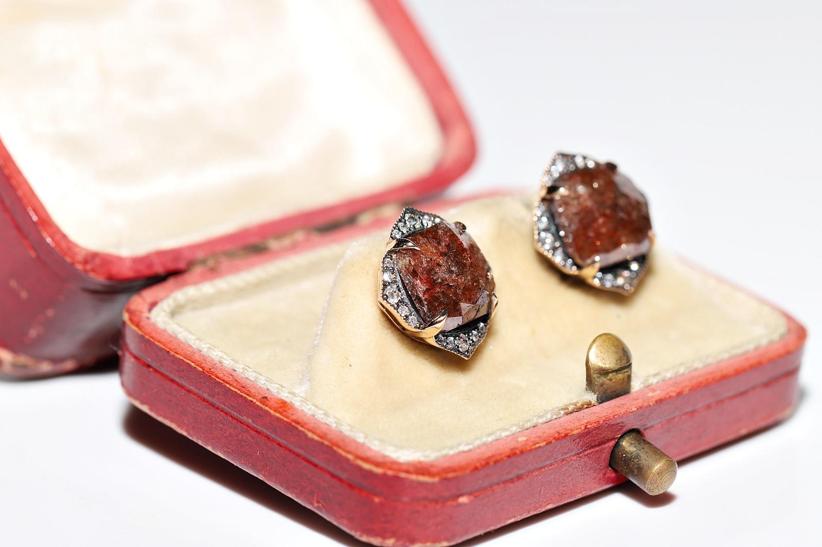 Taglio a rosa 18K Rose Gold New Made  Natural Diamond Decorated Earring in vendita