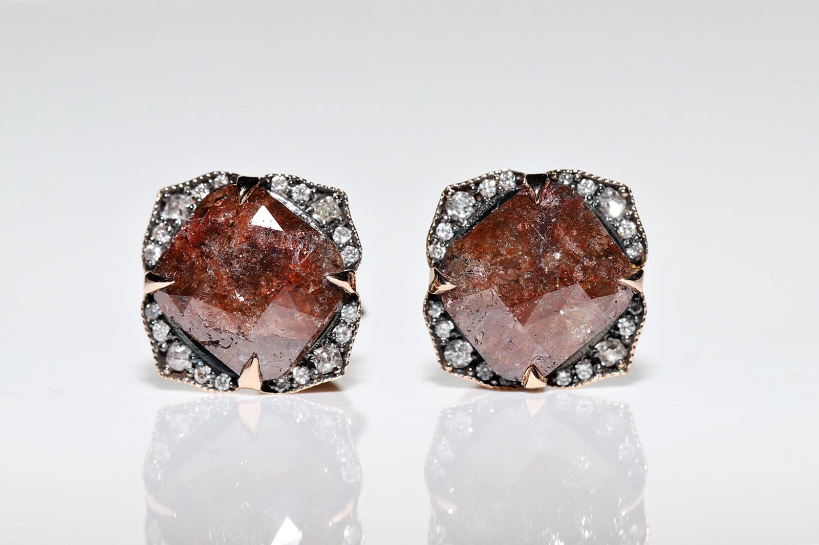 18K Rose Gold New Made  Natural Diamond Decorated Earring In New Condition For Sale In Fatih/İstanbul, 34
