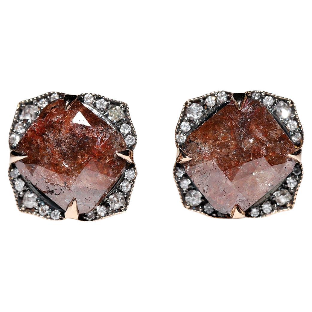 18K Rose Gold New Made  Natural Diamond Decorated Earring For Sale