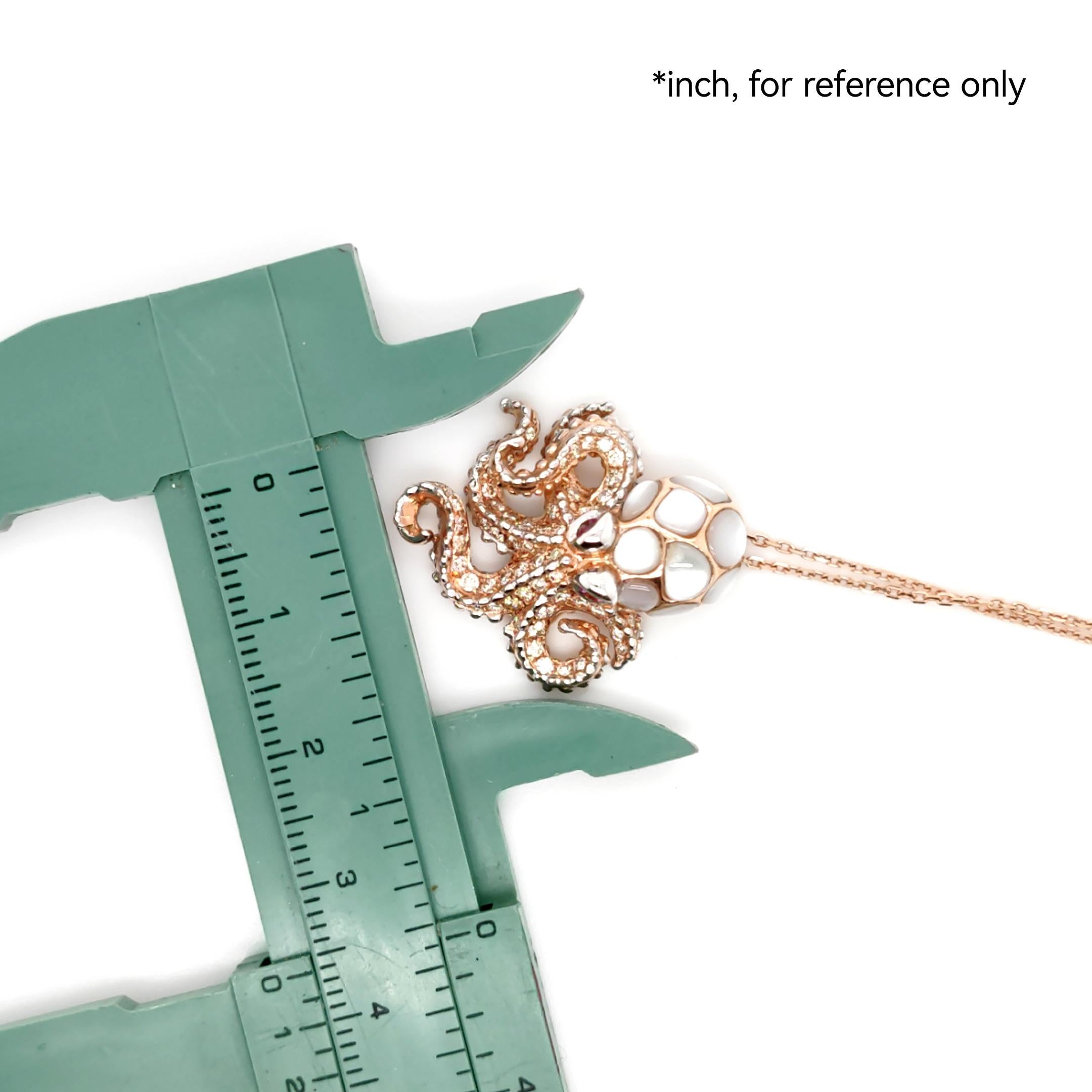 18K Rose Gold Octopus Diamond Pendant Necklace with Shell Layer and Rubies In New Condition For Sale In Hong Kong, HK
