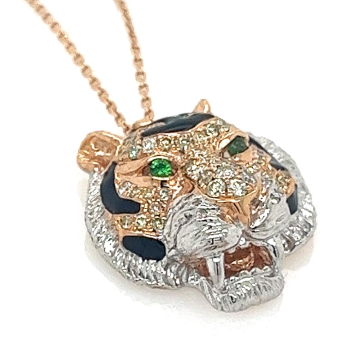 Moderno Collana Tigre in oro rosa 18K con onice e rubino e diamanti in vendita