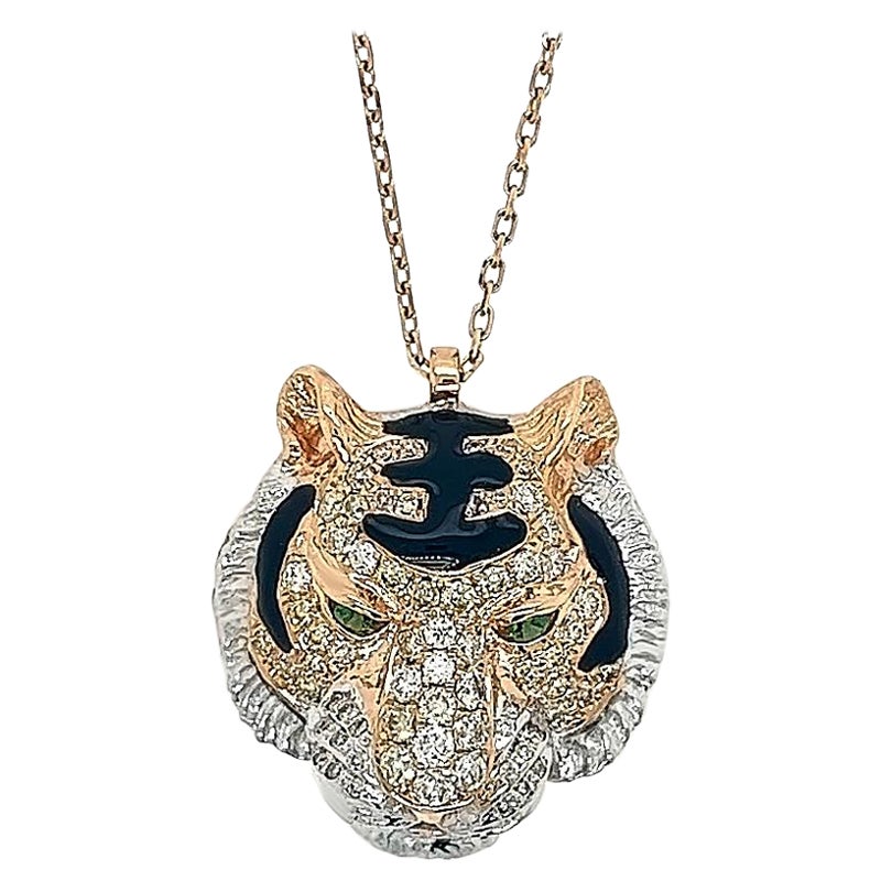 Collier tigre en or rose 18 carats, onyx et rubis avec diamants en vente