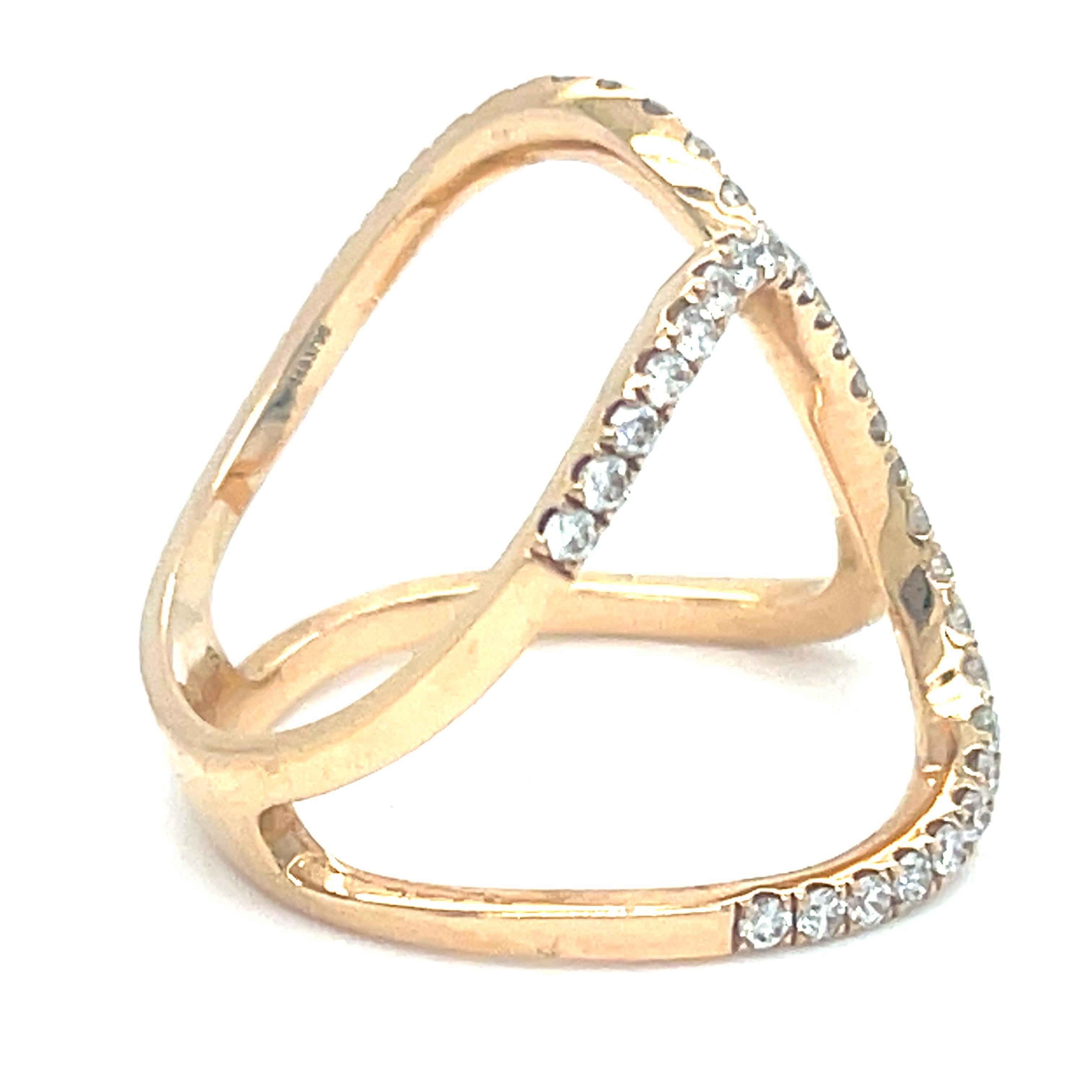 18k Rose Gold Openwork Diamond Ring Size 7 For Sale 4
