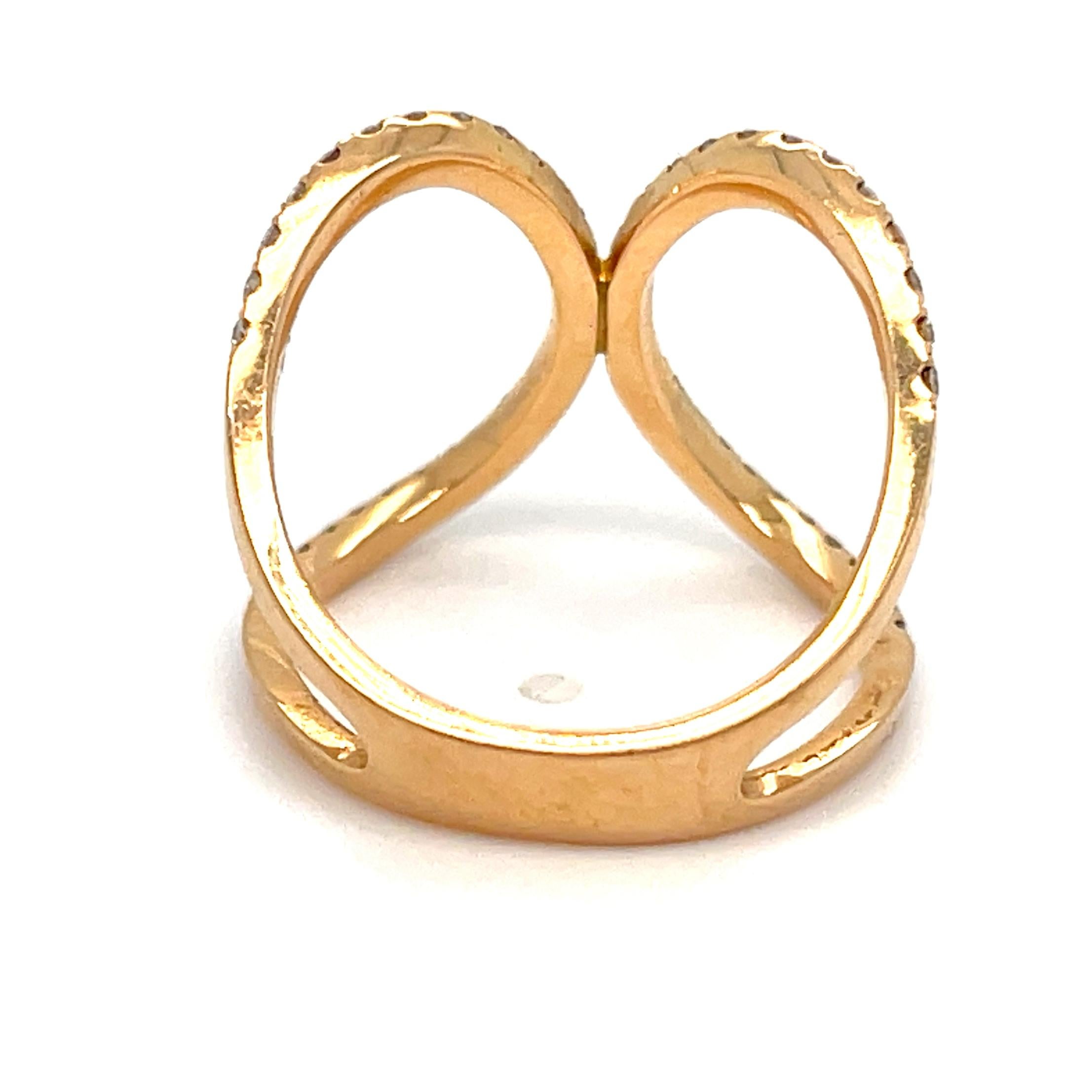 Modern 18k Rose Gold Openwork Diamond Ring Size 7 For Sale