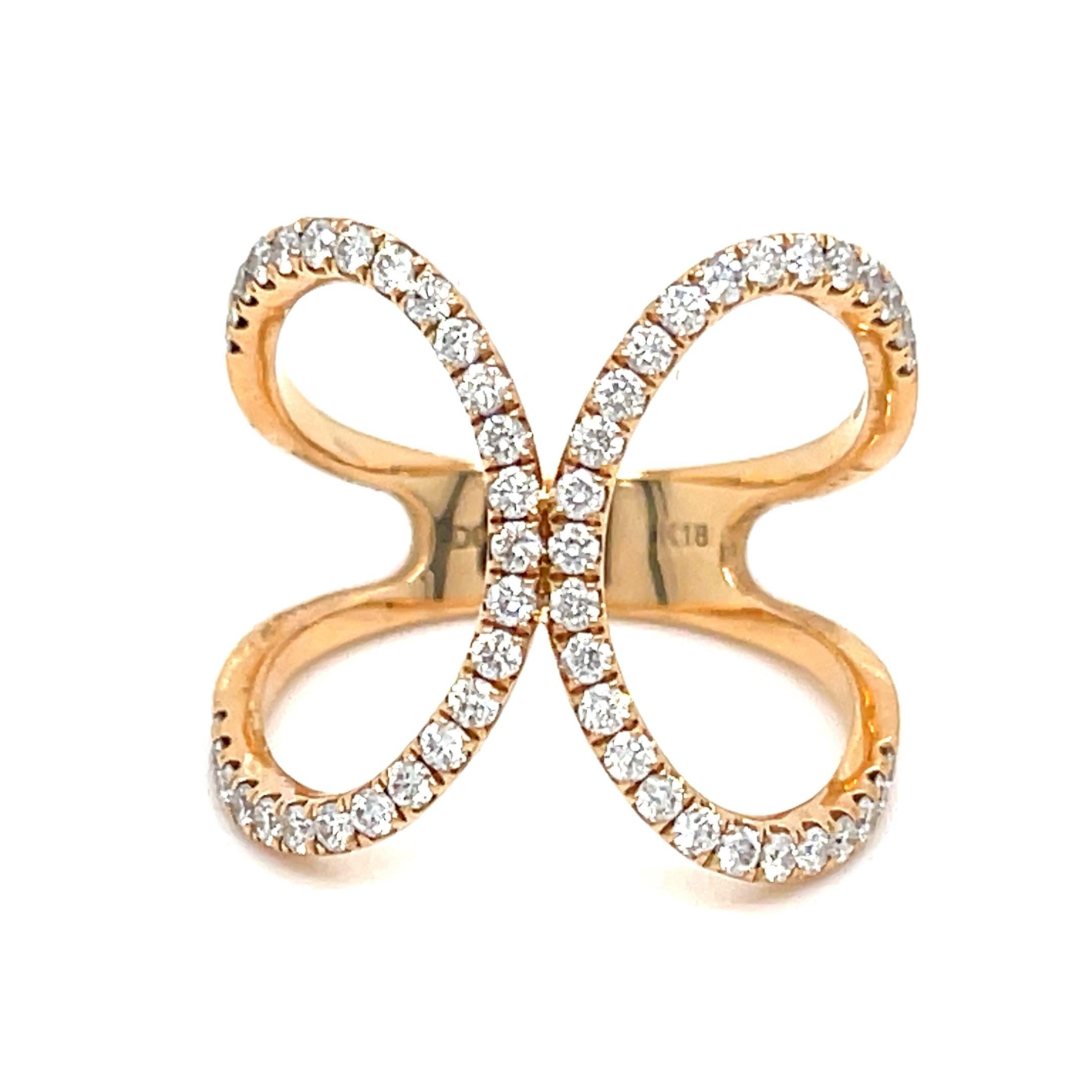 18k Rose Gold Openwork Diamond Ring Size 7 In Good Condition For Sale In Sherman Oaks, CA