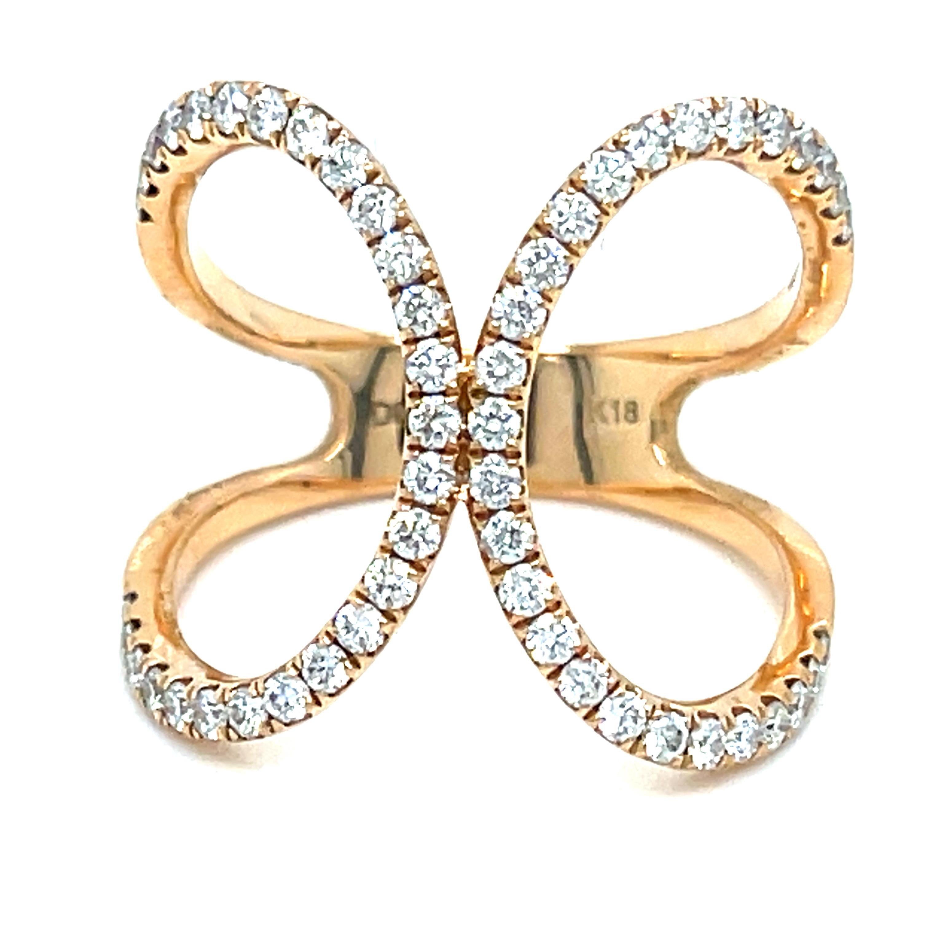 Women's or Men's 18k Rose Gold Openwork Diamond Ring Size 7 For Sale