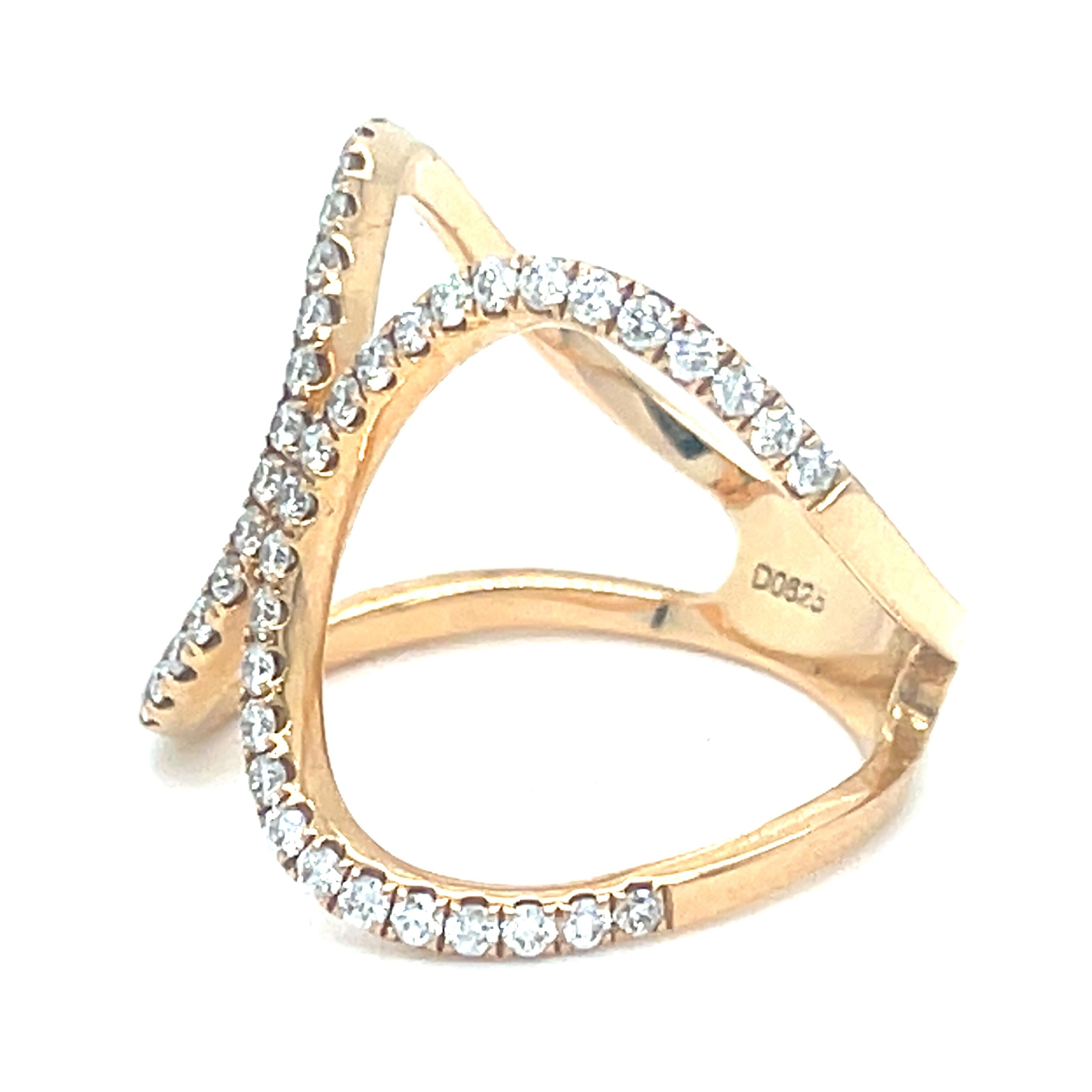 18k Rose Gold Openwork Diamond Ring Size 7 For Sale 1