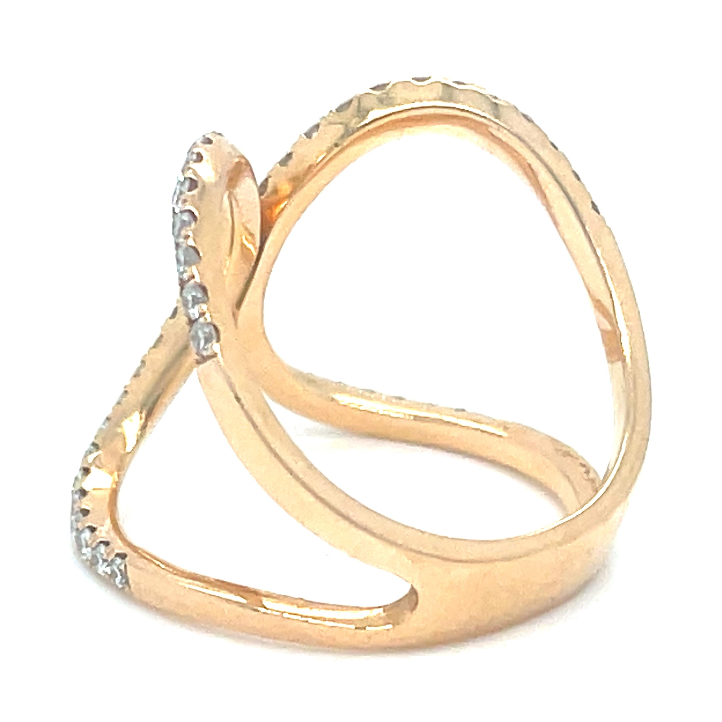 18k Rose Gold Openwork Diamond Ring Size 7 For Sale 2