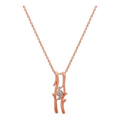 18K Rose Gold Organic Nature-Inspired Solitaire Diamond Branch Pendant