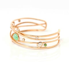 Bracelet jonc ovale en or rose 18 carats avec jade et diamants