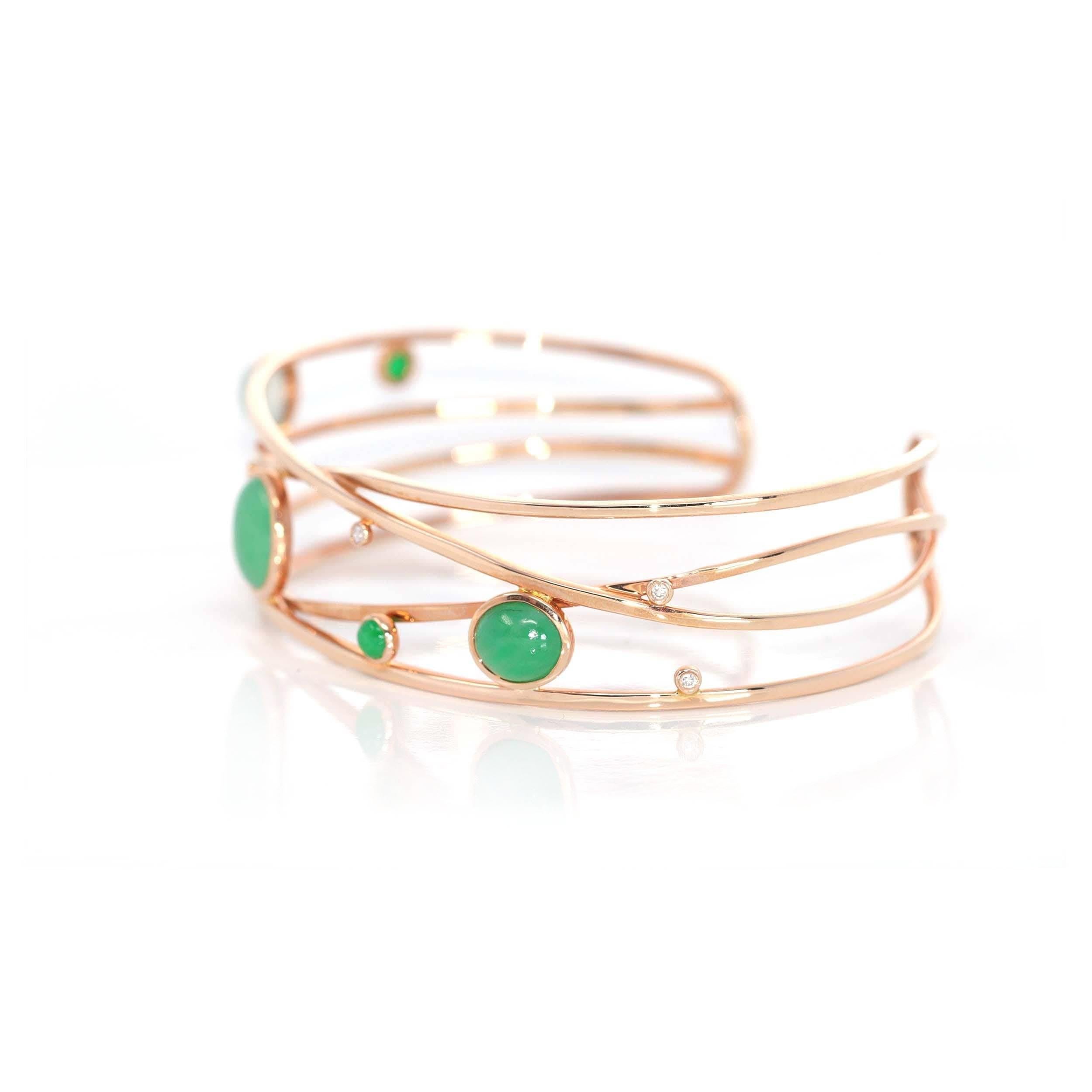 Artiste Bracelet jonc ovale en or rose 18 carats avec jadéite, jade et diamants en vente