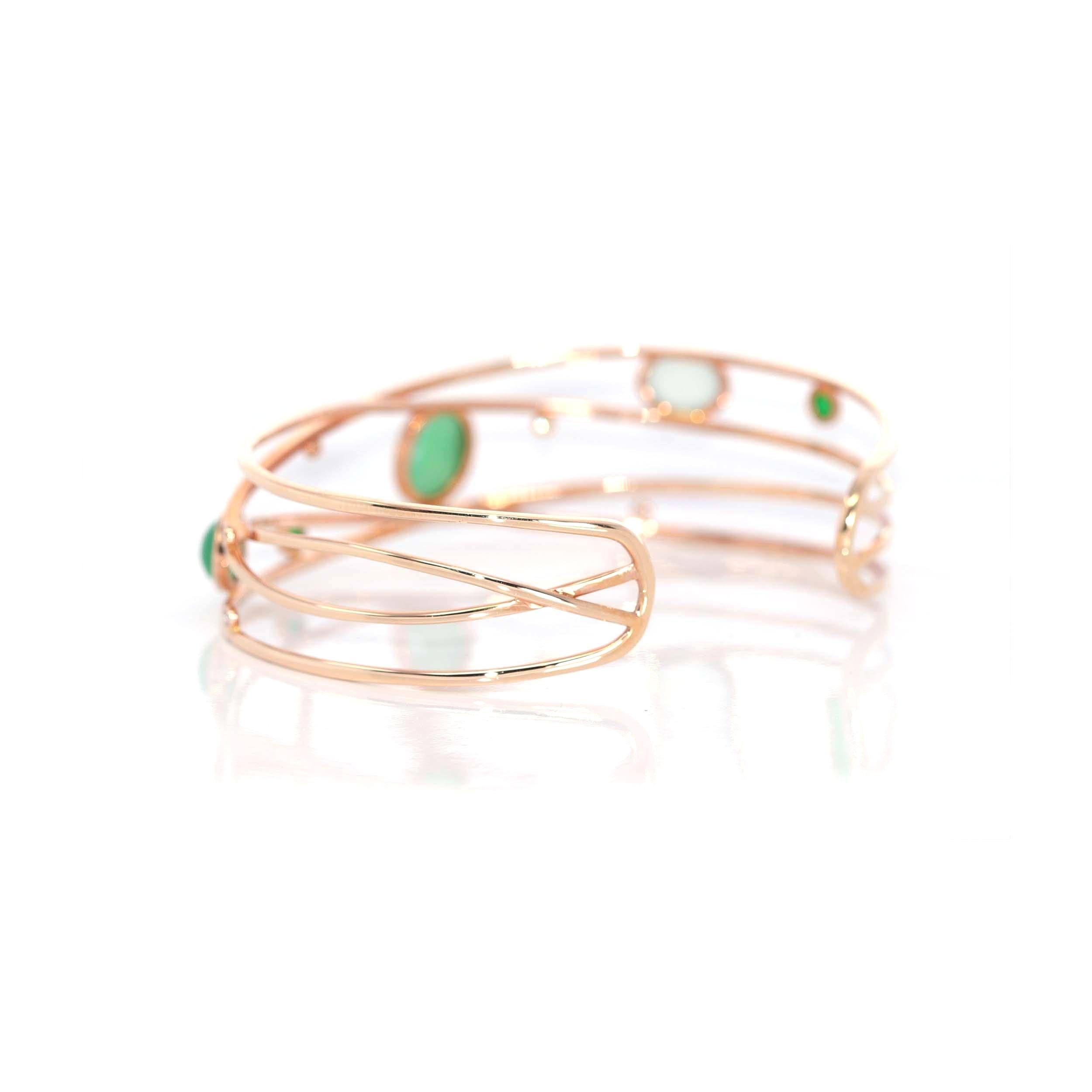 Bracelet jonc ovale en or rose 18 carats avec jadéite, jade et diamants Pour femmes en vente