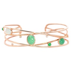 18k Rose Gold Oval Bracelet Bangle with Jadeite Jade & Diamonds